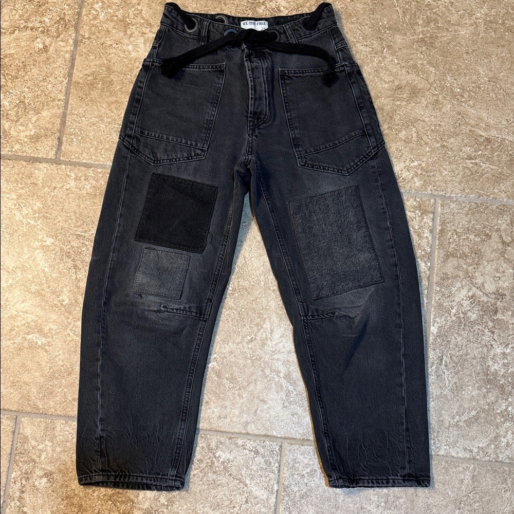 Free People Black Relaxed Jeans with Patchwork
